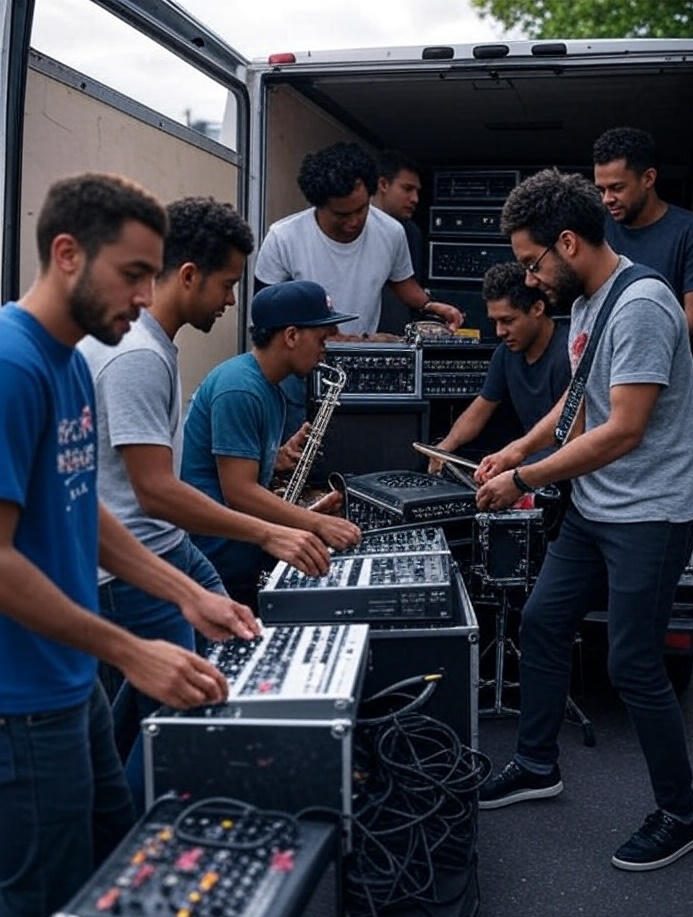 local band loading equipment into truck